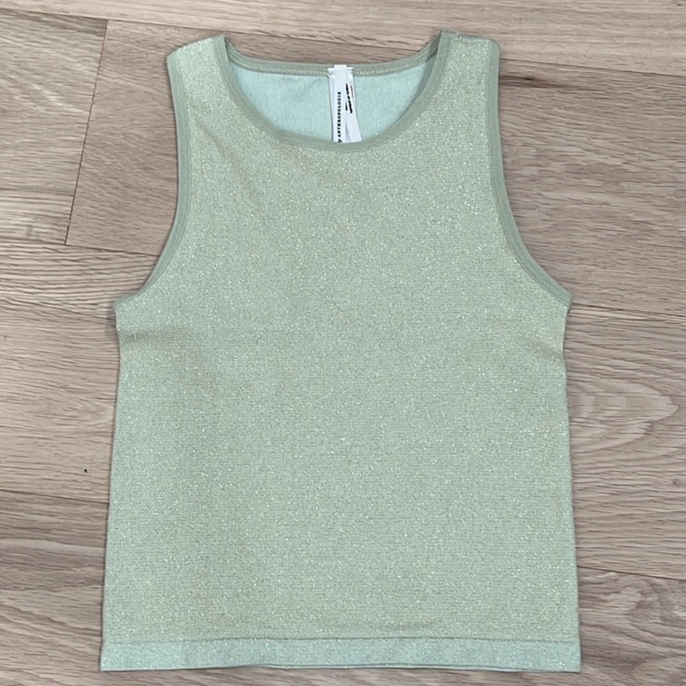 NWT ANTHROPOLOGIE The Reegan Seamless Lurex Ribbed Cropped Tank Green XXS/XS - Picture 4 of 8